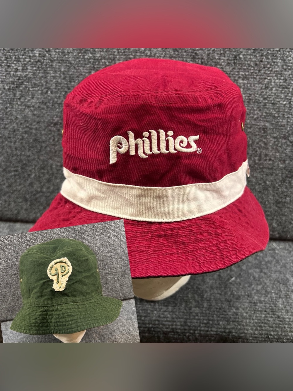 VTG Philadelphia Phillies Reversible Bucket Hat Red/Green Embroidered‎ Chevrolet